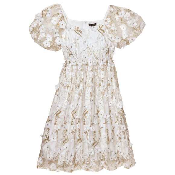 NWT ANEWSTA FLORAL WHITE GOLD ROMANTIC MIDI DRESS ELEGANT ETHEREAL BLOOMCORE MED - Picture 7 of 10